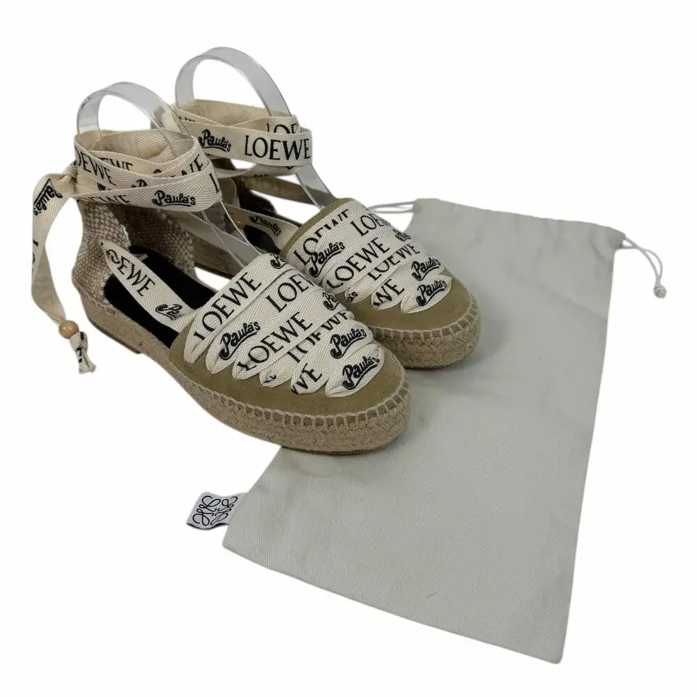 Loewe x Paula Ibiza Suede Ankle Tie Wedge Platform Espadrille Size 38